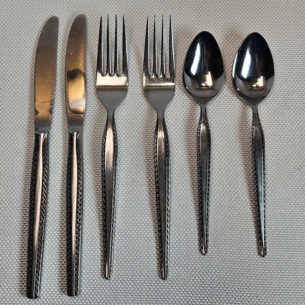 National Stainless Granada Flatware‎ Japan 6 Piece Set Knives Forks Spoons MCM
